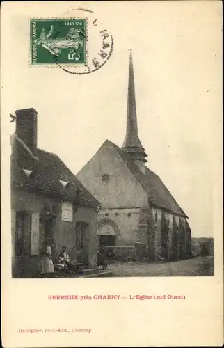 Ak Perreux près Charny Yonne, L'Eglise, sud Ouest