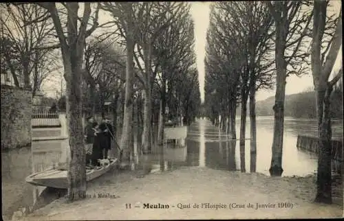Ak Meulan en Yveline, Quai de l'Hosice, Inondations Janvier 1910