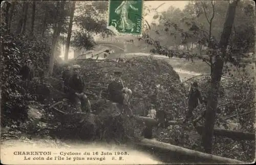 Ak Charenton Val-de-Marne, Cyclone du 16 Juin 1908, Le Coin de l´Île le plus ravagé