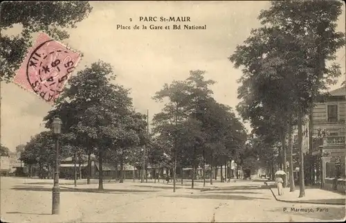 Ak Le Parc de Saint Maur Val de Marne, Place de la Gare, Boulevard National