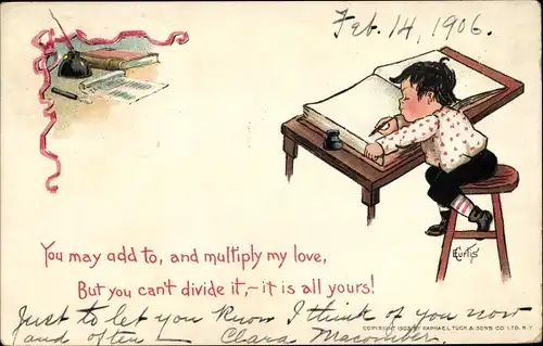 Künstler Ak Curtis, E., You may add to and multiply my love, Kind, Schreibheft