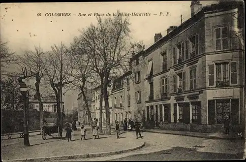 Ak Colombes Hauts de Seine, Rue et Place de la Reine Henriette