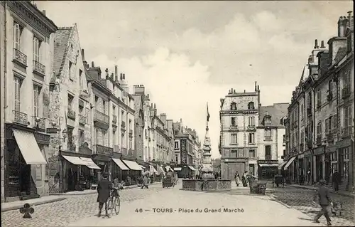 Ak Tours Indre et Loire, place du Grand-Marché