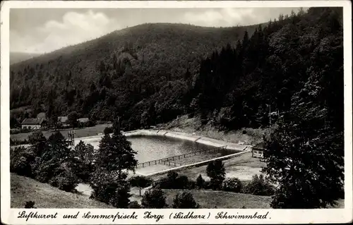 Ak Zorge Walkenried im Harz, Blick aufs Schwimmbad