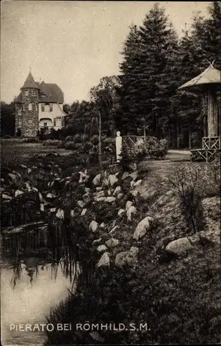 Ak Römhild in Thüringen, Villa Pierato Mavrogordato, Haus, Gartenpartie, Pavillon