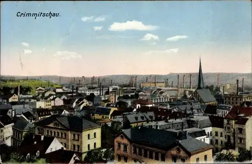 Ak Crimmitschau in Sachsen, Teilansicht aus der Vogelschau
