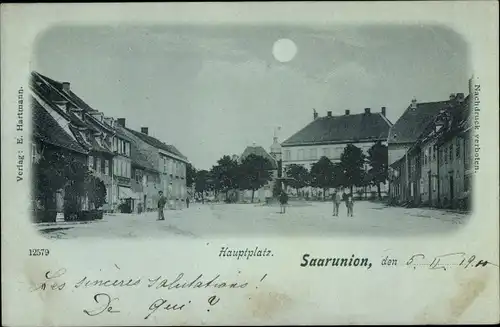 Mondschein Ak Sarre Union Saarunion Elsass Bas Rhin, Hauptplatz