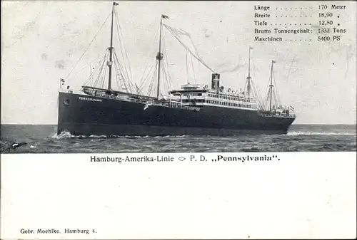 Ak Passagierdampfer Pennsylvania, HAPAG