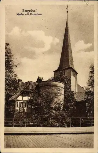 Ak Hamburg Bergedorf, Kirche mit Hasseturm