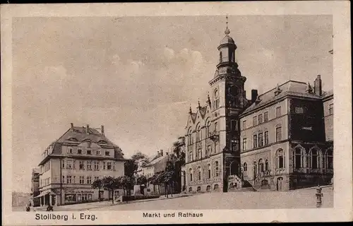Ak Stollberg im Erzgebirge, Markt, Rathaus