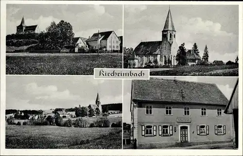 Ak Kirchrimbach Burghaslach Mittelfranken, Gasthof, Kirche, Blick auf den Ort
