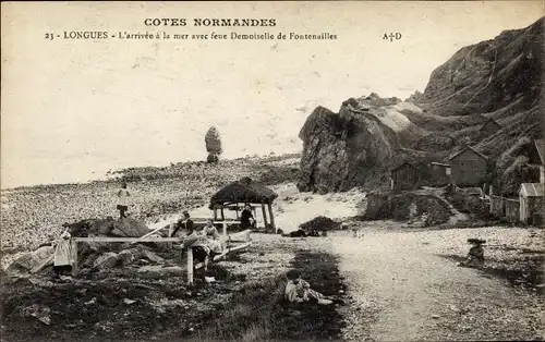 Ak Longues Calvados, L'arrivee a la mer avec feue Demoiselle de Fontenailles