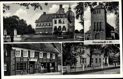 Ak Hovestadt Lippetal in Westfalen, Kirche, Schloss, Erholungsheim, Gasthof Krippendorf