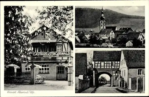 Ak Abtswind Unterfranken, Gasthof Steigerwald, Kirche, Tor