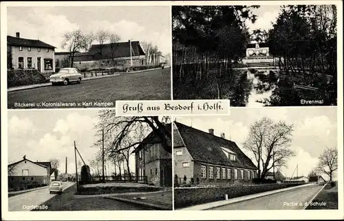 Ak Besdorf b. Itzehoe Holstein, Bäckerei, Schule