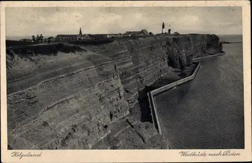 Ak Helgoland in Schleswig Holstein, Westküste nach Süden, Leuchtturm