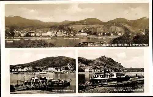 Ak Königswinter am Rhein, Ort mit Siebengebirge, Petersberg, Rheinfähre, Drachenfels