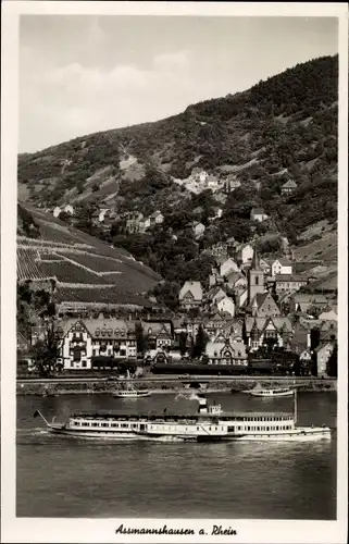 Ak Assmannshausen Rüdesheim am Rhein, Ort mit Salondampfer