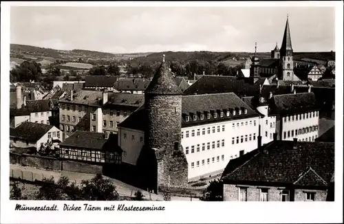 Ak Münnerstadt in Unterfranken Bayern, Dicker Turm mit Klosterseminar