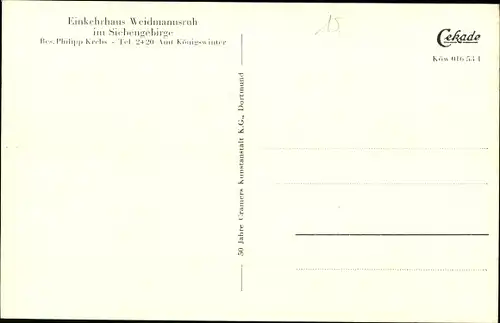 Ak Königswinter am Rhein, Einkehrhaus Weidmannsruh im Siebengebirge