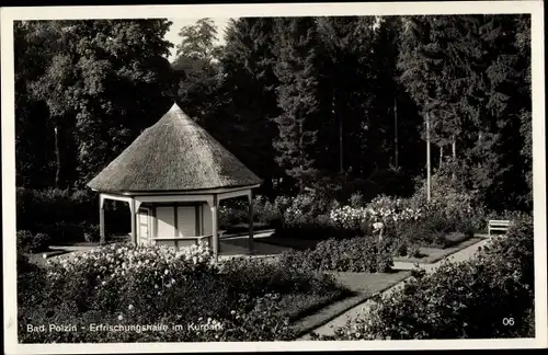 Ak Polczyn Zdrój Bad Polzin Pommern, Erfrischungshalle im Kurpark