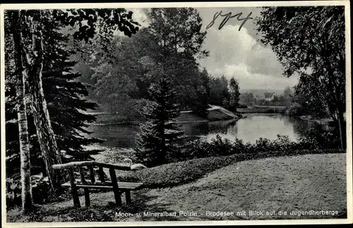 Ak Polczyn Zdrój Bad Polzin Pommern, Brodesee, Blick auf die Jugendherberge