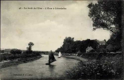 Ak Colombelles Calvados, Les bords de l'Orne, Segelboote