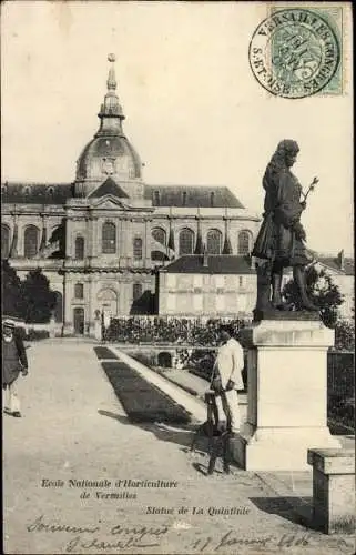 Ak Versailles Yvelines, Ecole Nationale d'Horticulture, Statue de La Quintinie