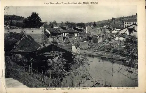 Ak Moissac Tarn et Garonne, Quartier de la Briqueterie, Grandes Inondations du Midi 1930