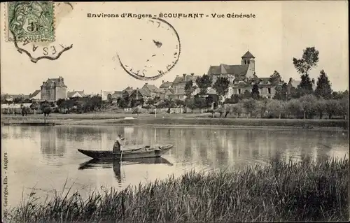 Ak Écouflant Maine et Loire, Vue generale, Ruderboot