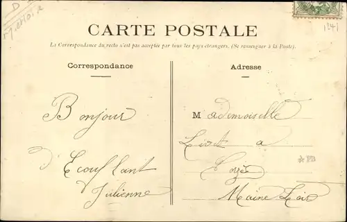 Ak Écouflant Maine et Loire, Vue generale, Ruderboot
