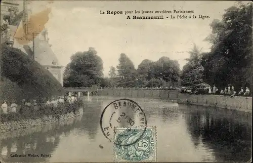 Ak Beaumesnil Eure, La Peche a la Ligne