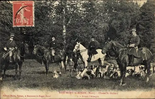 Ak Beaumont le Roger Eure, Chasse St. Hubert, Avant l'Attaque