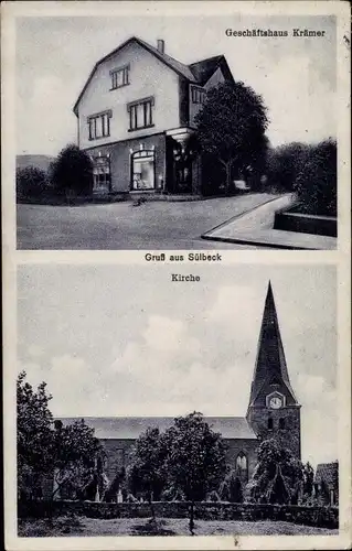 Ak Sülbeck Nienstädt im Kreis Schaumburg, Geschäftshaus Krämer, Kirche