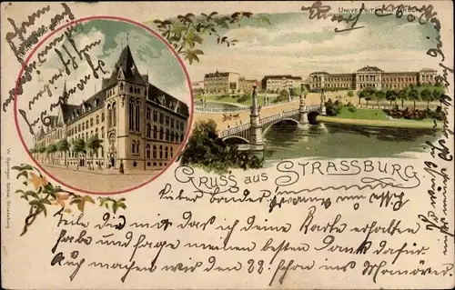 Litho Strasbourg Straßburg Elsass Bas Rhin, Universität, Hauptpostamt