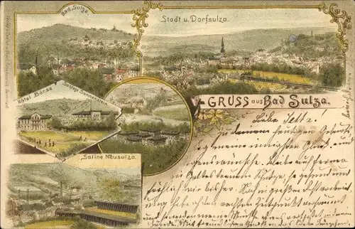 Litho Bad Sulza in Thüringen, Hotel Börse, Schloss Sonnenstein, Saline Neusulza, Gradierwerk