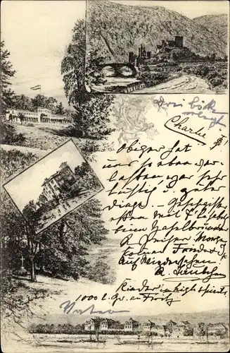 Ak Neuwied am Rhein, Burgruine, Blick auf den Ort