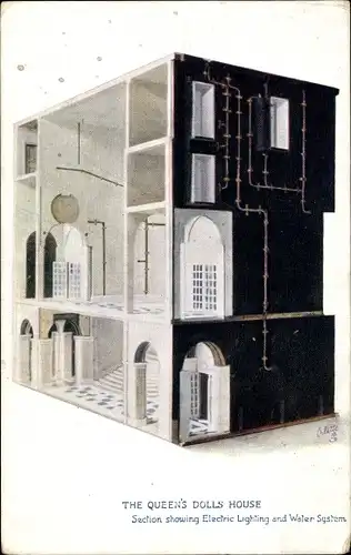 Ak The Queen's Dolls House, section showing electric lighting and water system