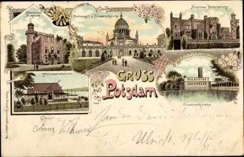 Litho Potsdam in Brandenburg, Schloss Babelsberg, Friedenskirche, Fortunaplatz, Matrosenstation