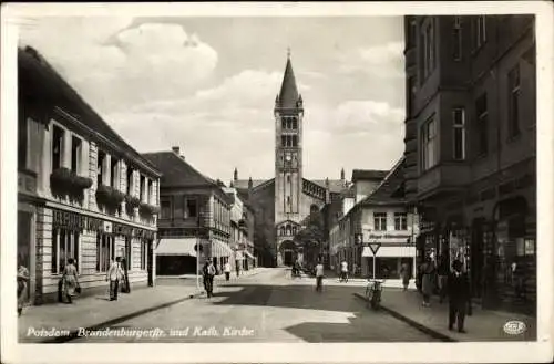 Ak Potsdam in Brandenburg, Brandenburger Straße, Katholische Kirche, Geschäfte