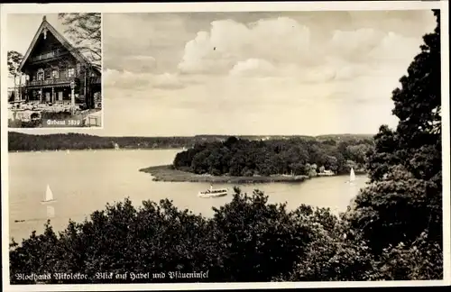 Ak Berlin Zehlendorf Wannsee, Blockhaus Nikolskoe, Havel, Pfaueninsel