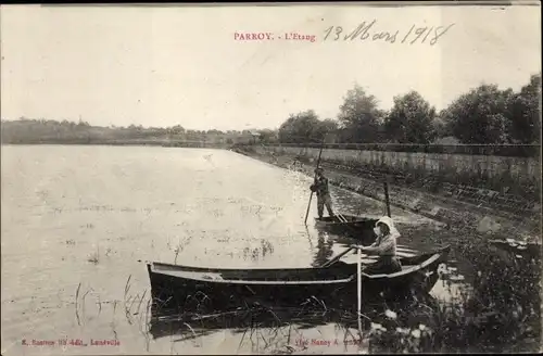 Ak Parroy Lothringen Meurthe et Moselle, L'Etang, Ruderboote auf dem See