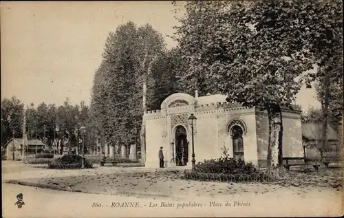 Ak Roanne Loire, Les Bains populaires, Place du Phenix
