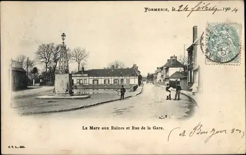 Ak Formerie Oise, La Mare aux Raines et Rue de la Gare