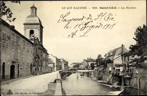 Ak Saint Cere Lot, Les Recollets, moulin, eglise, pont, cheval