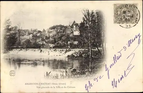 Ak Argenton Chateau Deux Sèvres, Vue générale, Ville, Chateau