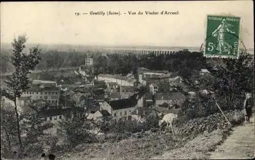 Ak Gentilly Val de Marne, Vue du Viaduc d'Arcueil, Blick auf den Ort, Viadukt
