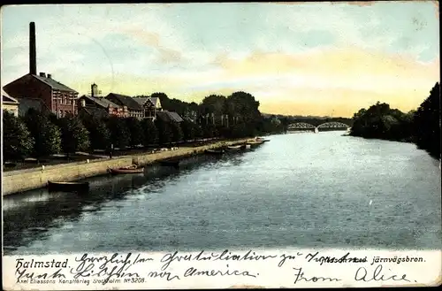 Ak Halmstad Schweden, Flusspartie, Brücke