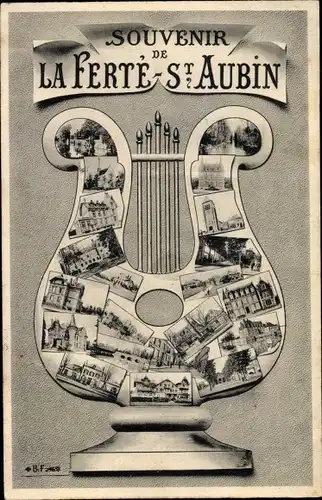 Ak La Ferté Saint Aubin Loiret, Souvenir, Vues diverses de la Ville avec une Lyre