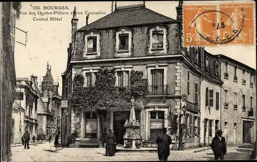 Ak Bourges Cher, Rue des Quatre Pilliers et Rue Coursalon, Central Hotel